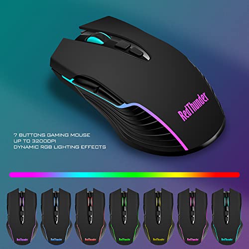 RedThunder K10 Wireless Gaming Keyboard and Mouse Combo, LED Backlit Rechargeable 3800mAh Battery, Mechanical Feel Anti-gh...