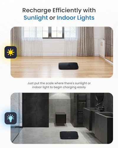 RENPHO Scale for Body Weight & Smart Tape Measure, Non-Bluetooth Solar-Powered Digital Bathroom Scale Charged by Sunlight/...