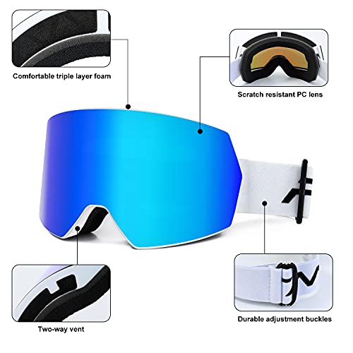 FMY Ski Goggles for Men Women & Youth - Anti Fog UV400 Protection Snowboard Snow Skiing Goggles for Adult