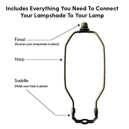 I Like That Lamp Complete Lamp Harp Set, 8in Antique Brass, 2 Pack, Includes Harp, Saddle Holder Base & Finial