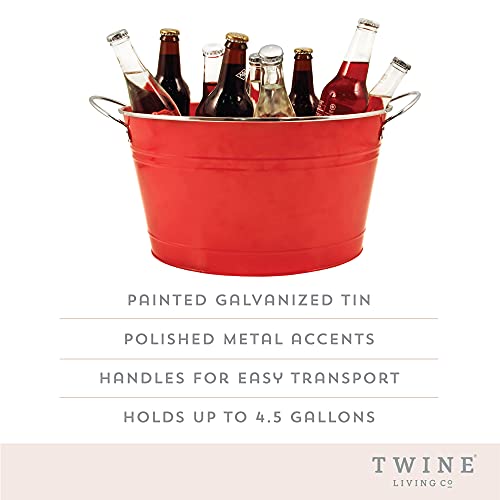 Twine Big Red Ice Bucket - Galvanized Metal Drink Beverage Tub for Home Parties, Country Home Wine And Beer Chiller, Holds...