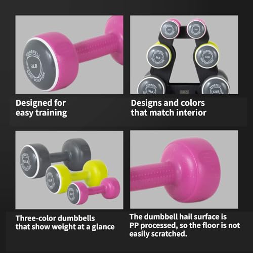 Body Sculpture hand weights set Free‑Weight Dumbbell Set with Rack Set includes 3, 6 and 12 lb weights ideal for men and w...