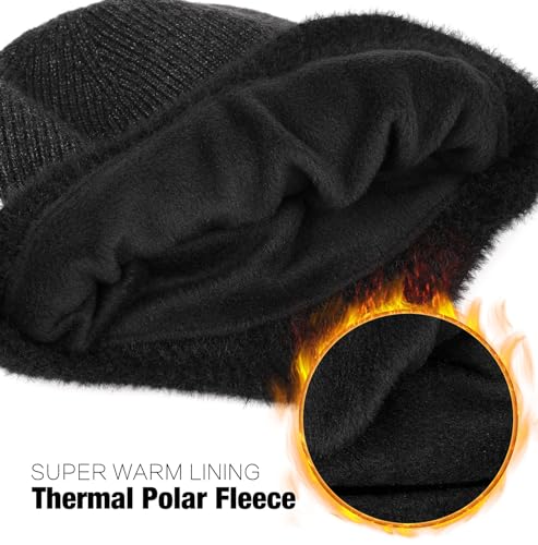 Wmcaps Winter Fleece Line Beanie with Earflap for Men Women, Outdoor Warm Thermal Knitted Hat Stocking Caps