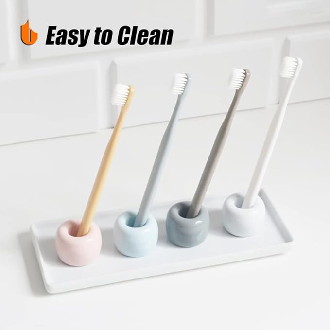 Urbanstrive Sleek Mini Ceramics Toothbrush Holder Stand for Bathroom Vanity Countertops (1-Pack White)