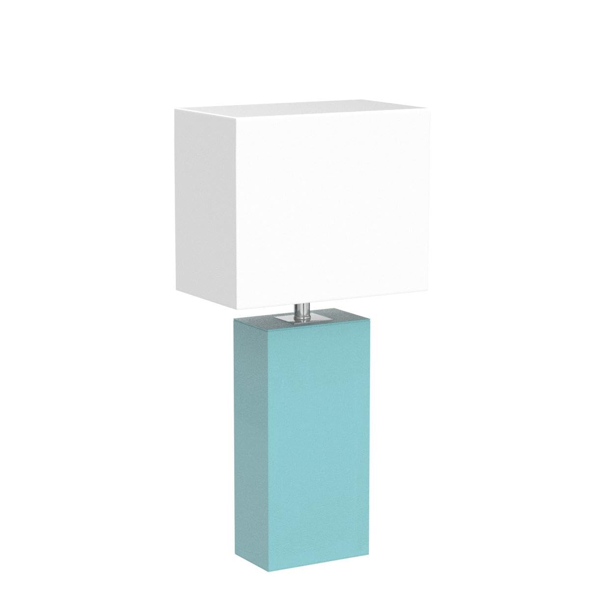 Elegant Designs LC2000-AQU-2PK Modern Leather Table Lamps, Aqua, 10 x 6 x 21 (Pack of 2), White Fabric Shades