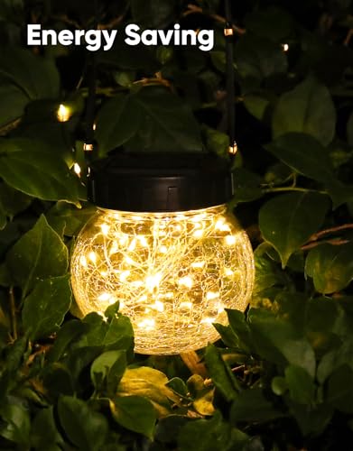 PARTPHONER Solar Lights Outdoor Waterproof 12-Pack, Solar Powered Hanging Lantern Cracked Glass Hanging Globes for Yard De...