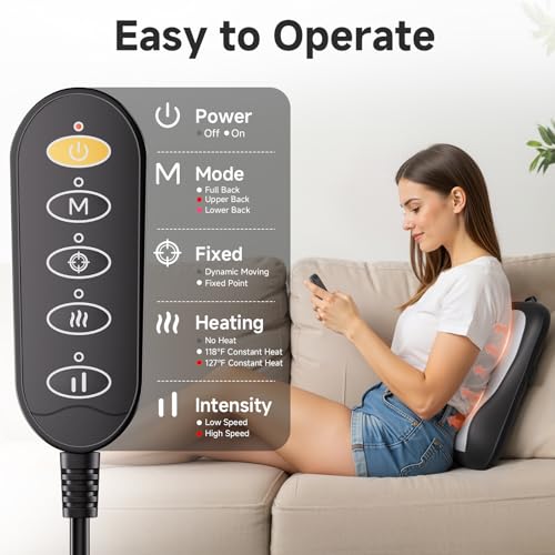 Zorynae Shiatsu Back and Neck Massager for Pain Relief Deep Tissue, Up and Down Rolling Back Massager with Heat, 3D Kneadi...