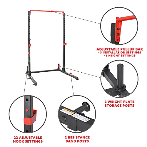 Sunny Health & Fitness Power Cage and Squat Rack In High Weight Capacity with J-Hooks, Adjustable Pull Up Bar, Weight Plat...