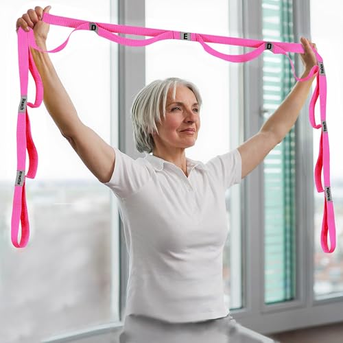 LXLOVESM Stretching Strap Yoga Strap with 10 Loops, Non-Elastic Stretch Band for Physical Therapy, Flexibility, Exercise, ...