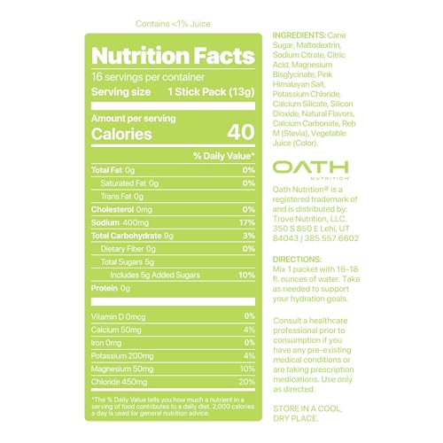 Oath Nutrition Hydration Electrolyte Powder, Complete Electrolyte Blend for Rapid Hydration and Muscle Support, 16 Single-...