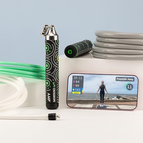 Crossrope AMP 2.0 Smart Jump Rope Set with 1/4 LB, 1/2 LB & 1LB Jump Ropes – Bluetooth-Connected, High-Intensity Jump Rope...