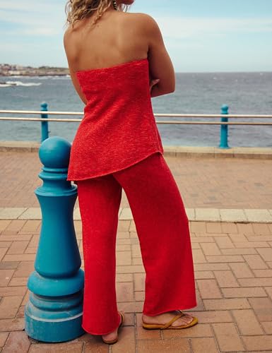 Anoumcy 2 Piece Sets for Women Tube Tops and Pants Lounge Sweater Sets Summer Beach Travel Vacation Outfits