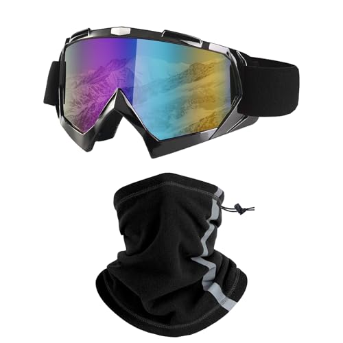 LJDJ Ski Goggles, Snowboard Motorcycle Goggles with Reflective Winter Neck Gaiter Face Cover for Youth Teens Men Women