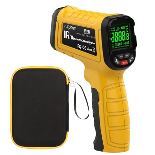Surpeer Infrared Thermometer High Temperature Gun -58℉~2732℉, 50:1 Distance Ratio, Digital Laser IR Temp Gun for Cooking, Pizza Oven, Engine, Kilns, Forges, Industry, and Home Repair.