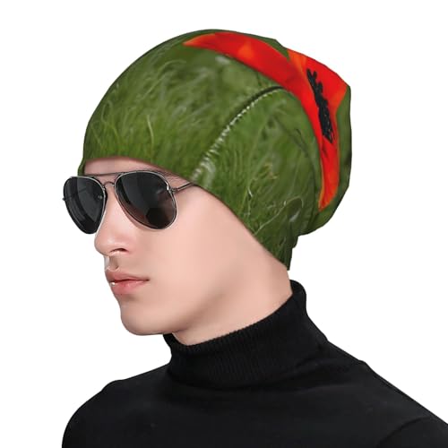 sackhg Poppy Flowers Petals Print Winter Beanie Hat Men Women Soft Lightweight Thermal Cap for Outdoor Skiing Wear Black