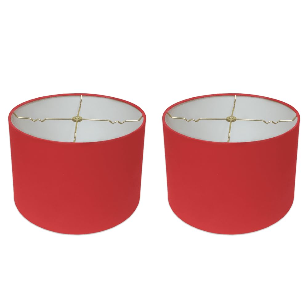 Royal Designs, Inc. Shallow Drum Lamp Shade, Metal, 11 x 12 x 8.5, Model HB-610-12RED-2, Red, 2 Pack