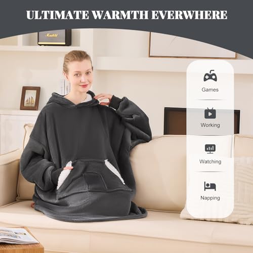 NORD ECO Wearable Blanket Hoodie, Oversized Sherpa Fleece Sweatshirt Blanket with Giant Pockets & Sleeves for Adult, Cozy ...