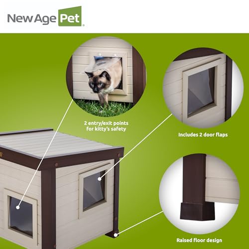 New Age Pet ECOFLEX Albany Outdoor Cat House, Weather‑Resistant, Dual Door Flaps, 21" W x 20" H