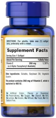 Puritan's Pride Vitamin E-268mg (400IU) D-Alpha Tocopheryl, Vitamin Supplement for Immune System Function and Antioxidant Health Support, 100 Rapid Release Softgels