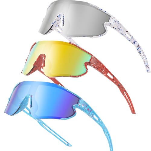Wapreta 3PACK Kids Sunglasses Youth Baseball Sunglasses for 4-12 Boys Girls Cycling Softball Running UV400 Sports Goggles