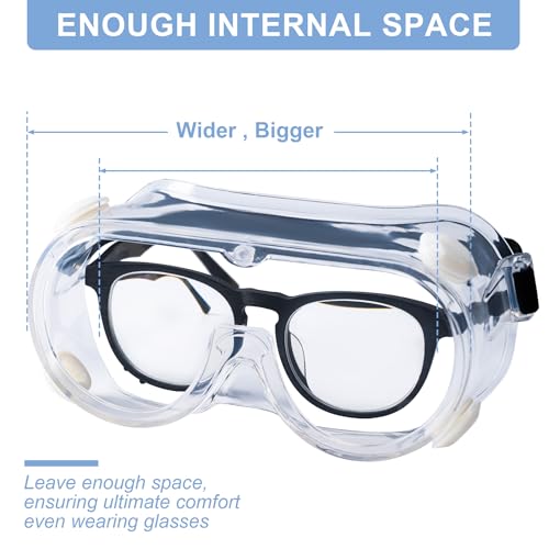 Honmein 2-Pack Safety Goggles, Anti-Fog Lab Goggles, Over Glasses Safety Glasses for Chemistry Lab, Mowing, Woodworking, P...