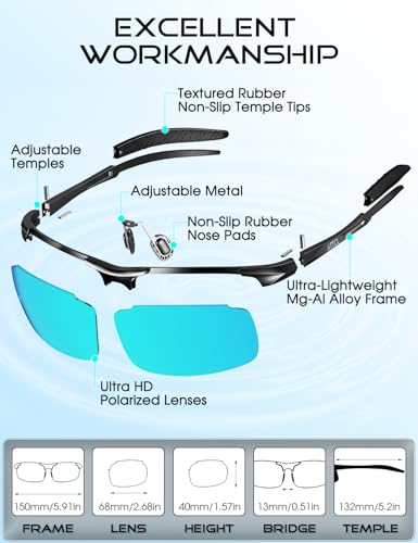 ATTCL Polarized Sunglasses Men Sports: UV Protection Anti Glare Wrap Around Lightweight Metal Driving Fishing Golf Running