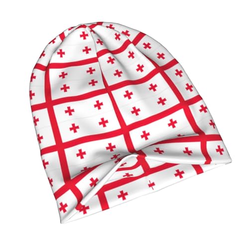 Flag of Georgia Print Beanie Hat for Men and Women Stretchy Slouchy Winter Warm Cap Headwear Accessory Black