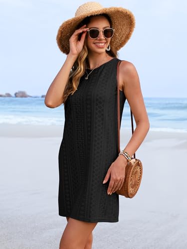 ANRABESS Womens Swimsuit Cover Up 2026 Summer Eyelet Sleeveless Beach Dresses Swimwear Bathing Suit Coverup Vacation Clothes