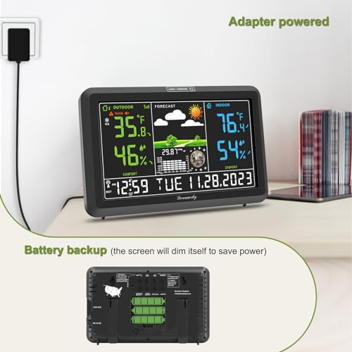 DreamSky Weather Station Indoor Outdoor Thermometer Wireless with Digital Atomic Clock for Home, Large Display with Dimme...