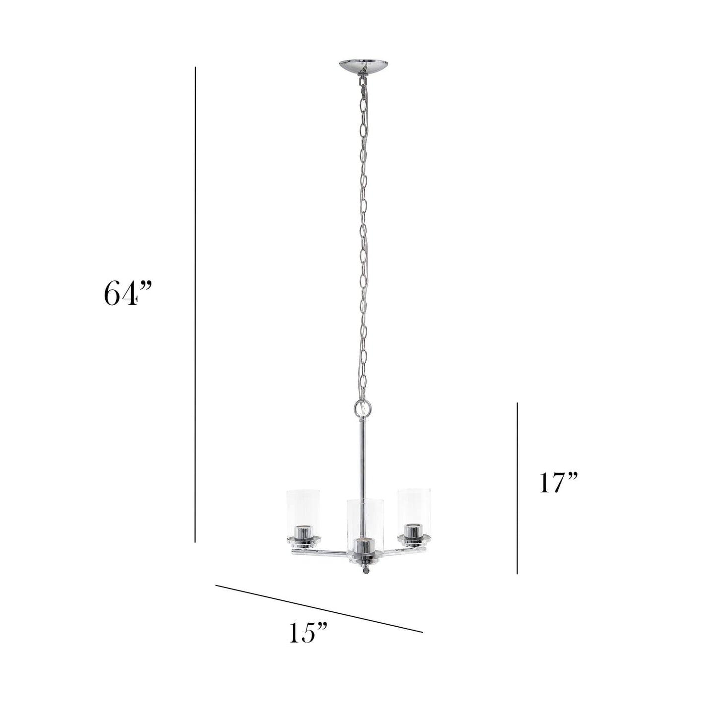 Elegant Designs PT1018-CHR 15in 3-Light Pendant Chandelier, Chrome, Glass, Modern Industrial for Kitchen, Foyer, Living Room