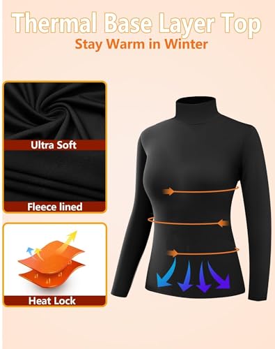 Dalavch 4 Pack Women’s Thermal Turtleneck Shirts, Women Turtle Neck Fleece Lined Compression Long Sleeve Base Layer Tops