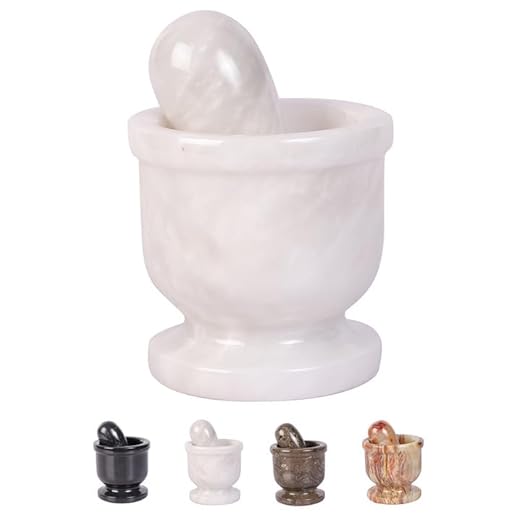 Exquisite Marble Mortar and Pestle Set - Your Ultimate Kitchen Essential for Grinding Spices, Making Guacamole, Salsa, Pesto, and Crushing Pills (White, Oval Shape (2.5"))