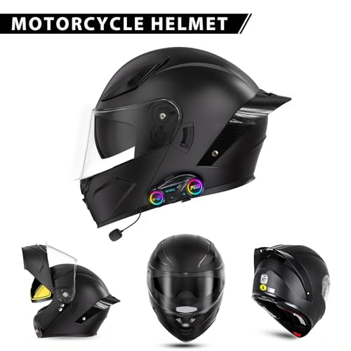 Bluetooth Motorcycle Helmet, Full Face Flip Up Modular Motorcycle Helmet with Bluetooth intercom headsets, DOT Approved Du...