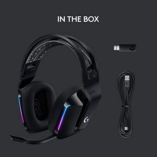 Logitech G733 Lightspeed Wireless Gaming Headset, Suspension Headband, Lightsync RGB, Blue VO!CE Mic, PRO-G Audio – Black,...