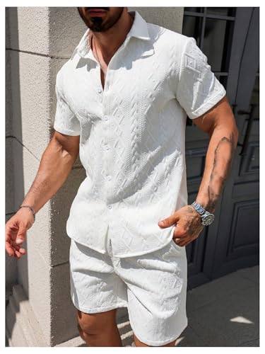 RoseSeek Men's 2 Piece Beach Vacation Outfits Short Sleeve Button Down Shirt and Shorts Clothing Set