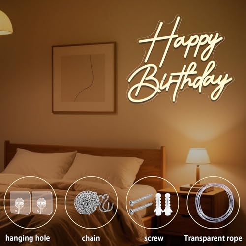 Happy Birthday Neon Sign for Wall Decor, Dimmable LED Happy Birthday Light Up Sign, Happy Birthday Sign for All Birthday P...