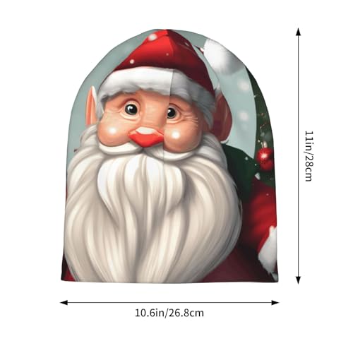 Christmas Traditional Gnome Print Beanie Hat for Men and Women Stretchy Slouchy Winter Warm Cap Headwear Accessory Black
