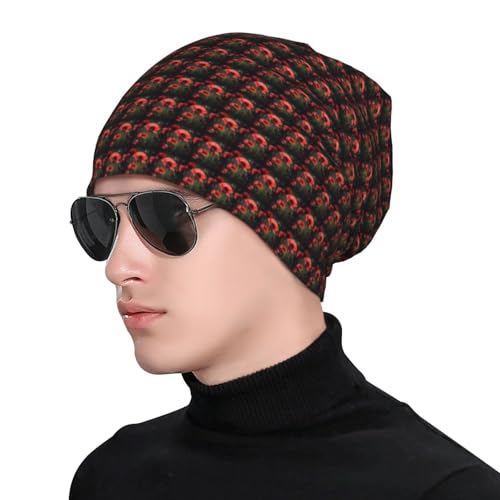 Red Poppy Flower Print Winter Beanie Hat Men Women Soft Lightweight Thermal Cap for Outdoor Skiing Wear