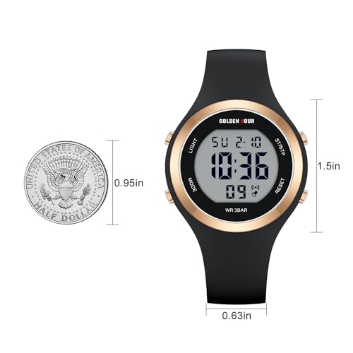 GOLDEN HOUR Waterproof Sport Women's Digital Chronograph Silicone Strap Watch