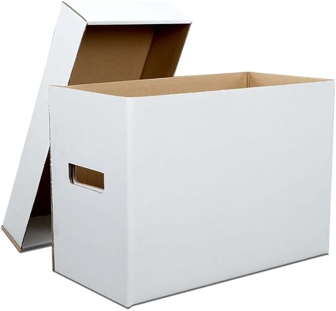G-PLUS Comic Books Storage Boxes 10 Boxes With Lids Short Holds 150-175 Stackable Durable Archive White Comic Book Storage
