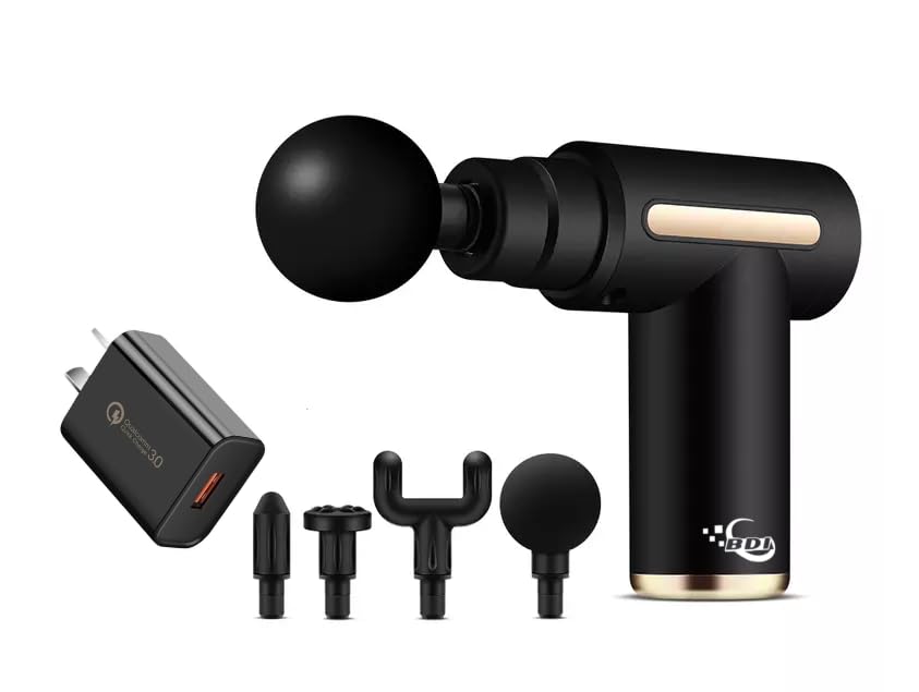 Mini Massage Gun with LCD Display – Deep Tissue Percussion Massager, 6 Speeds, 4 Heads, Super Quiet, Portable Muscle Relie...