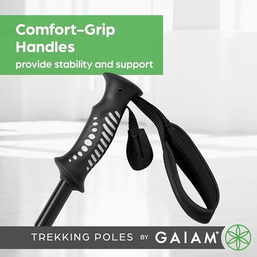 Gaiam Trekking Poles (Pair, Black), Lightweight 7075 Aluminum Hiking Support Walking Stick, Comfort-Grip Handles, All-Terr...