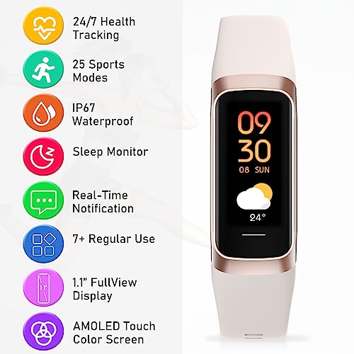 Fitness Tracker with 24/7Heart Rate, Blood Pressure, Sleep Tracking, Calorie, Activity Tracker with 1.1" AMOLED Color Scre...