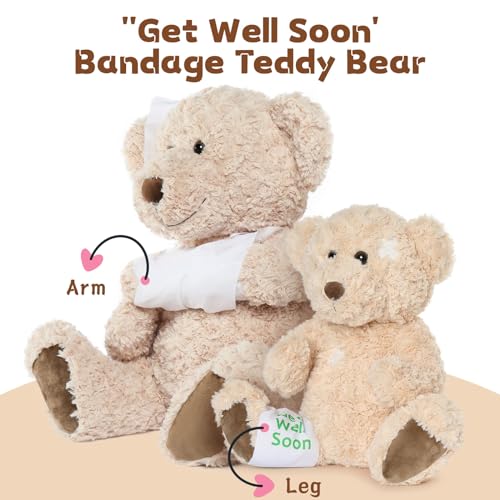 Muiteiur 13.8 Inch Get Well Soon Teddy Bear, Broken Arm Leg Gift for Kids, Soft Recover Bear with Bandage,Gift for Kids Ad...