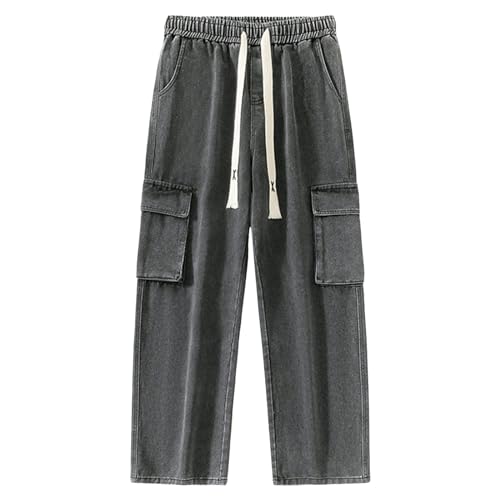 Mens Baggy Jeans Pants Loose Wide Leg Elastic Waist Cargo Pants Y2K Trendy Straight Drawstring Comfort Streetwear Trousers