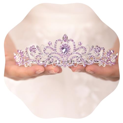 JWICOS Light Purple Crystal Tiara and Crown for Women Elegant Princess Crown with Comb Women's Rhinestone Headband for Wed...