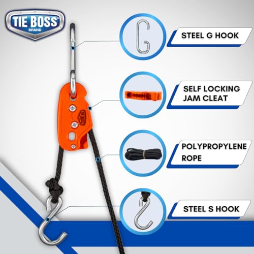 Tie Boss - 3/8 Inch, Heavy Duty, (300 lbs Working Load Limit), Weather Resistant, Tie Down, Rope Tightening System, (w/15 ...