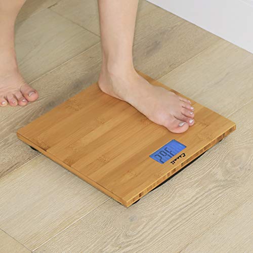 Escali Bamboo Digital Electronic Bathroom Scale for Body Weight, Bath Scale with Extra-High Capacity of 440 lb, Batteries ...