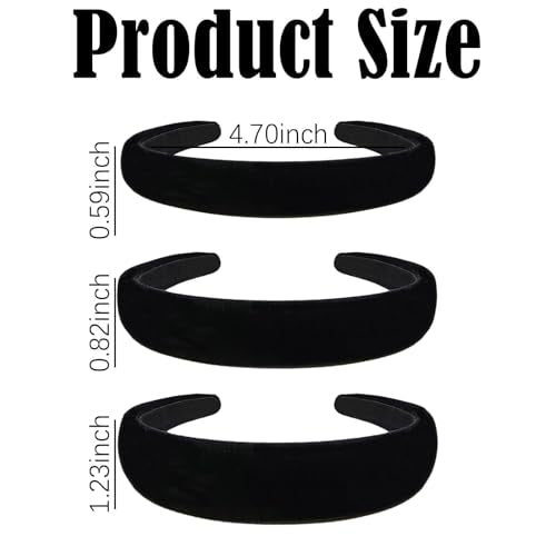 AUDTOPE Black Velvet Padded Headbands for Women, Soft Simple Headband for Girls and Teens, Plain No Teeth Thick Hoops Hair...