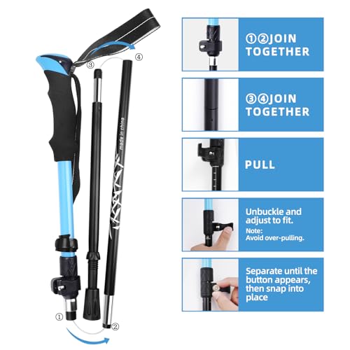 Folding Trekking Poles with an Outdoor Compass, Adjustable Rod Length，Lightweight & Foldable Walking Sticks for City Stree...